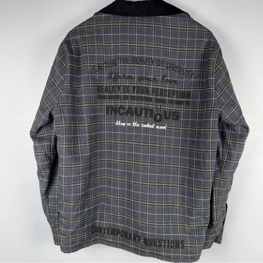 Zara Lightweight Men’s Medium Plaid Jacket Gray Black and Yellow